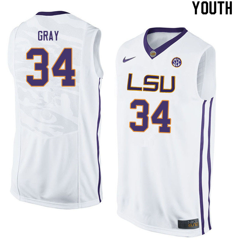 Youth #34 Josh Gray LSU Tigers College Basketball Jerseys Sale-White